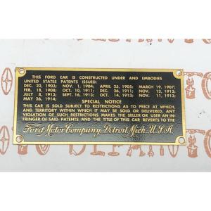 Plaque de brevet  FORD T 1917-1918